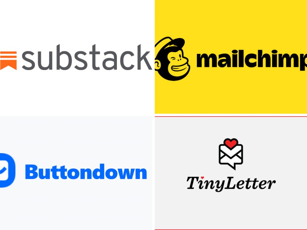 Logos for newsletters (Substack, MailChimp, Buttondown, Tiny Letter)